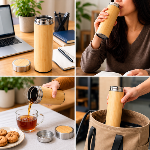 Bamboo Eco Friendly Insulated Water Bottle - 450ml