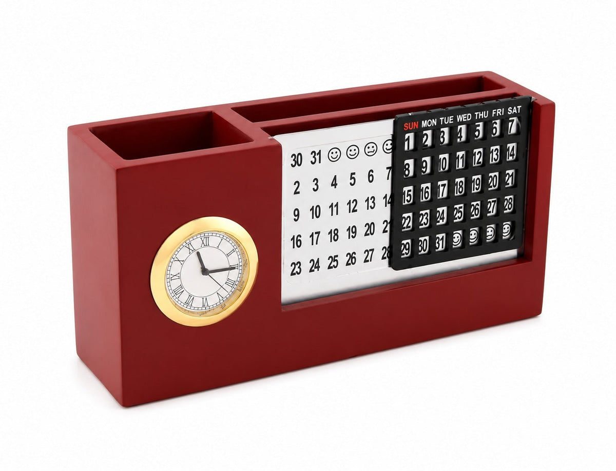 Wooden Desk Organizer with Clock