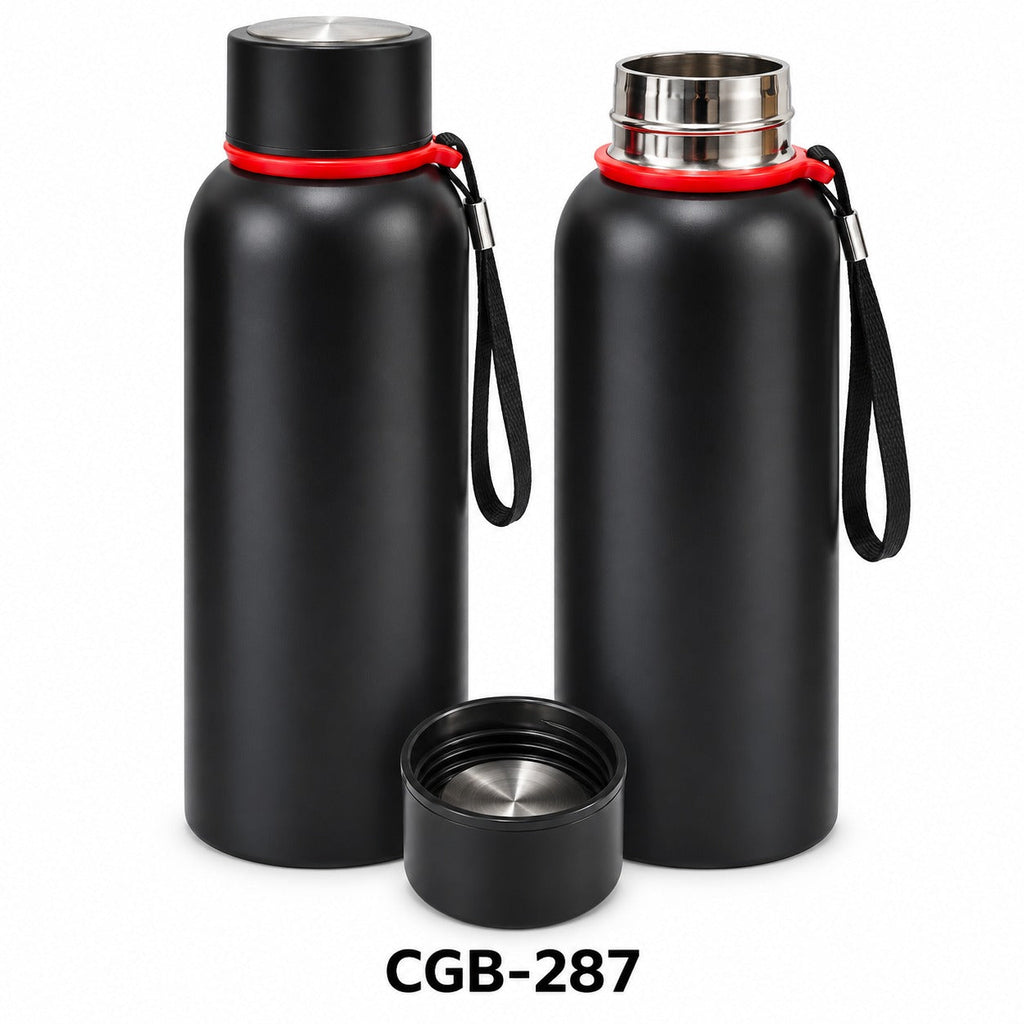 Matte Steel Bottle with Red Ring Strap