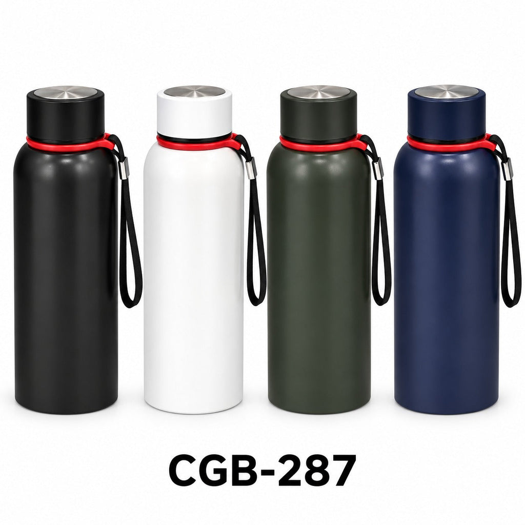Matte Steel Bottle with Red Ring Strap