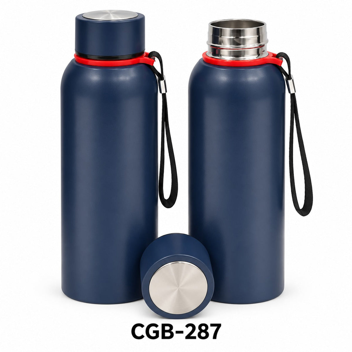 Matte Steel Bottle with Red Ring Strap