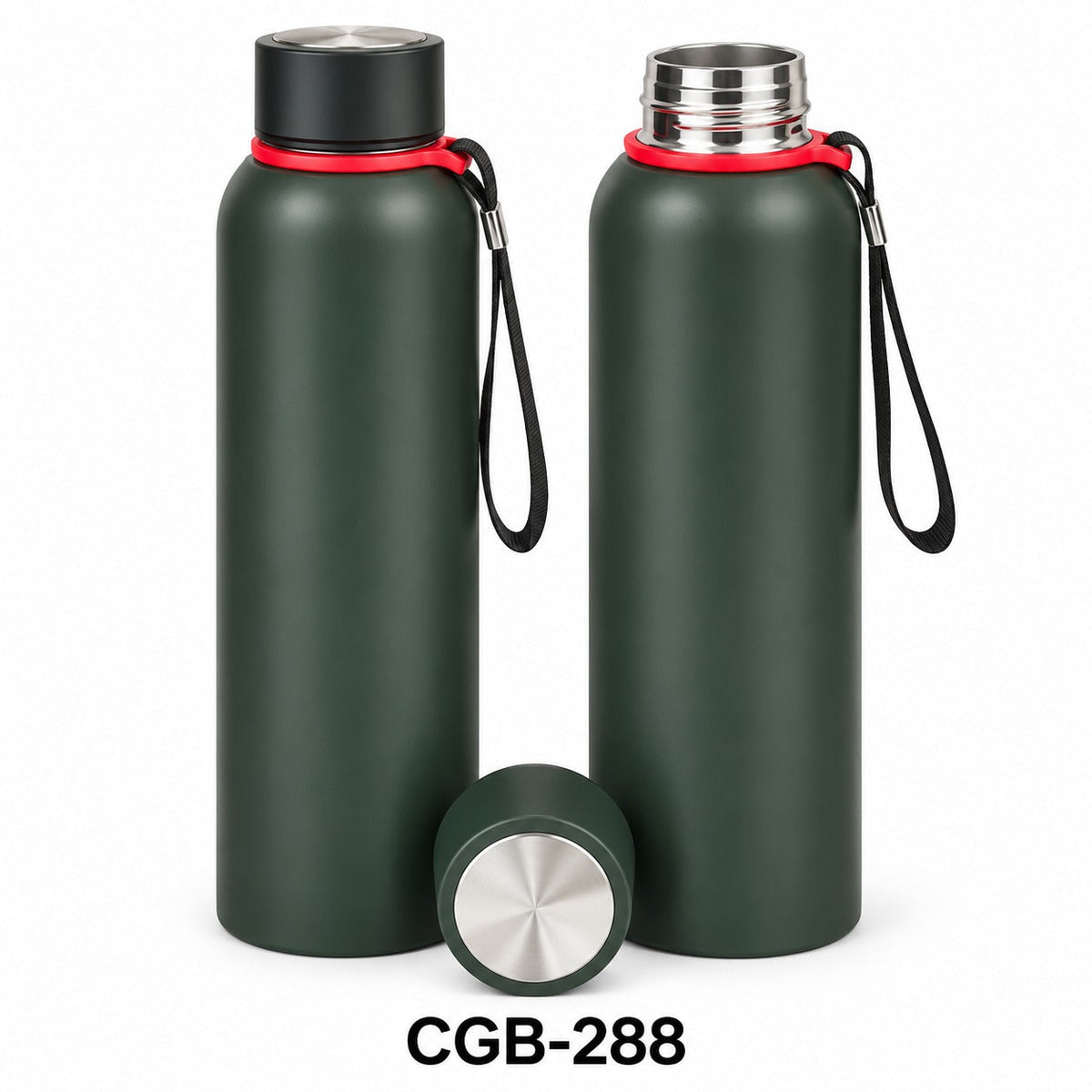 Matte Steel Bottle with Red Ring Strap
