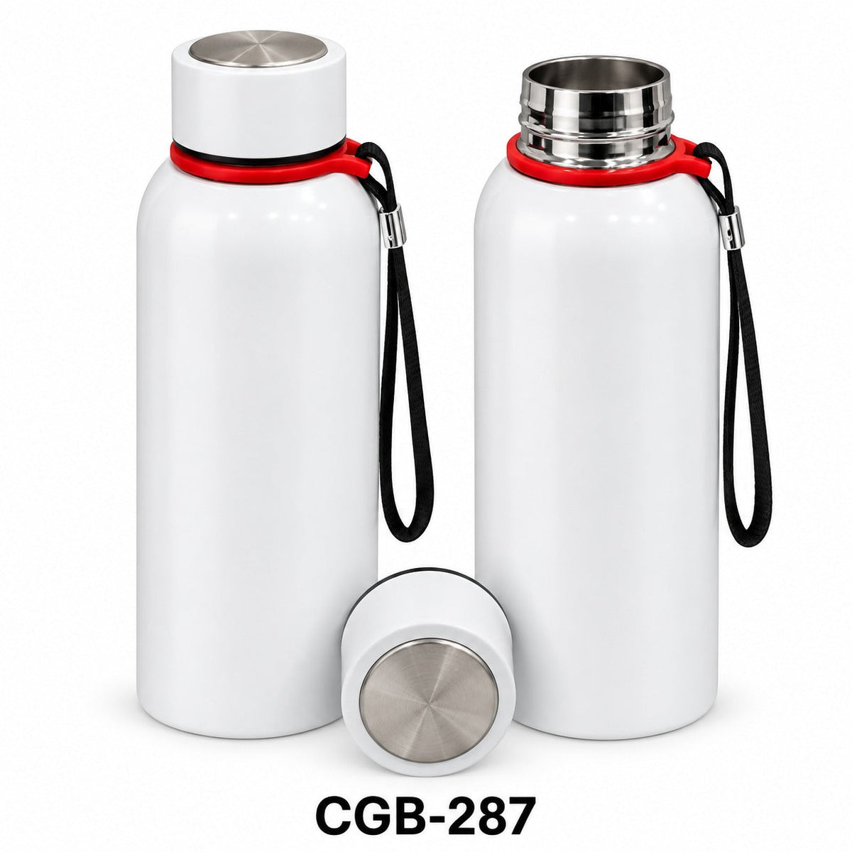 Matte Steel Bottle with Red Ring Strap