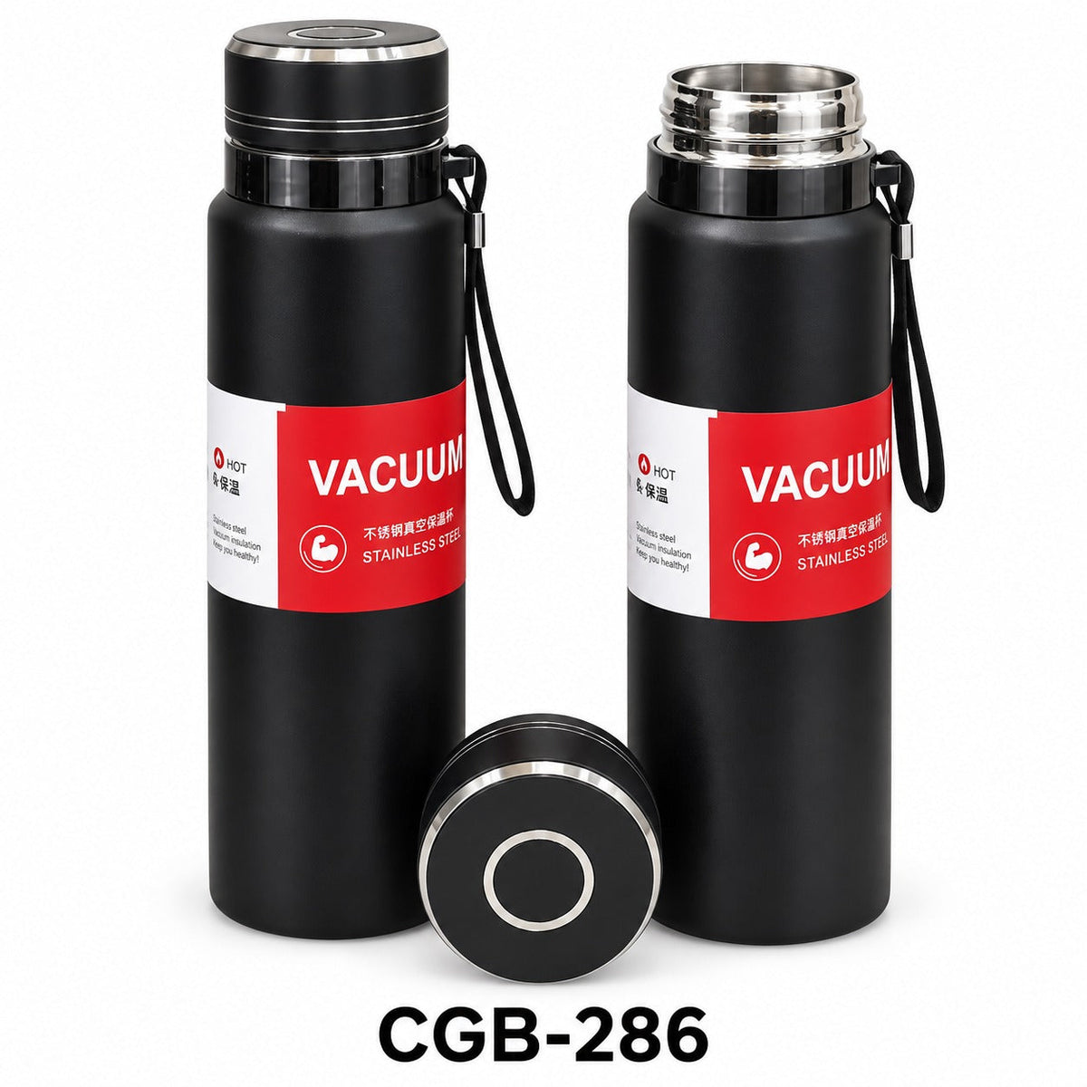 Vacuum Flask with Strap & Silver Accents